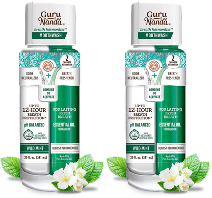 GuruNanda Dual Barrel Fresh Breath Mouthwash with Xylitol, Mint, 3x20 oz