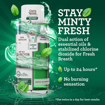 GuruNanda Dual Barrel Fresh Breath Mouthwash with Xylitol, Mint, 3x20 oz