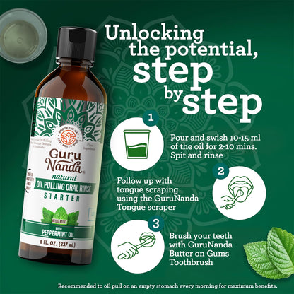 GuruNanda Starter Coconut Oil Pulling Mouthwash with Peppermint Oil, 8oz