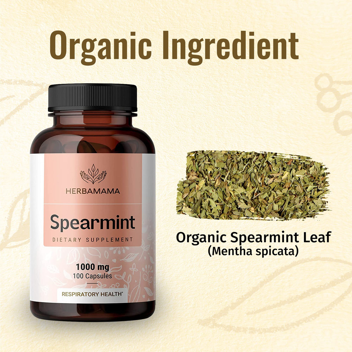 Spearmint 100 Capsules - 1000 mg - Organic Mentha Spicata Dietary Daily Supplement