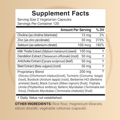 Liver 15-in-1 Complex, 240 Veggie Capsules | Herbal & Mineral Blend - Milk Thistle, Dandelion Root, Artichoke, Black Currant Oil, Turmeric, Chicory, Zinc, Choline, & More | Non-GMO