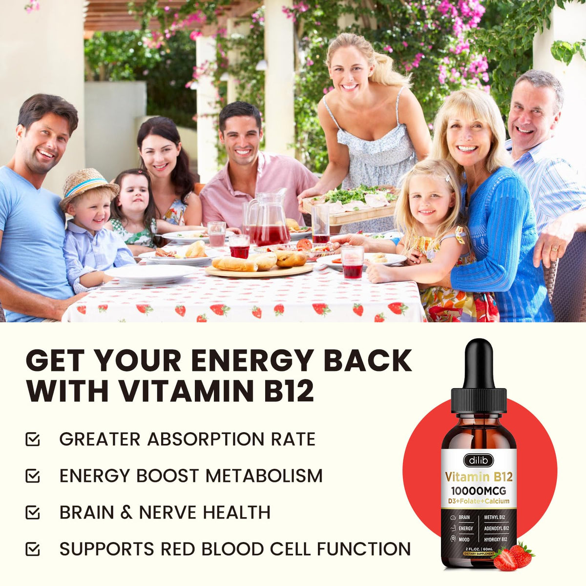 dilib Vitamin B12 Complex 10000 mcg | Vegan Triple Liquid B-12 Drops Sublingual Supple