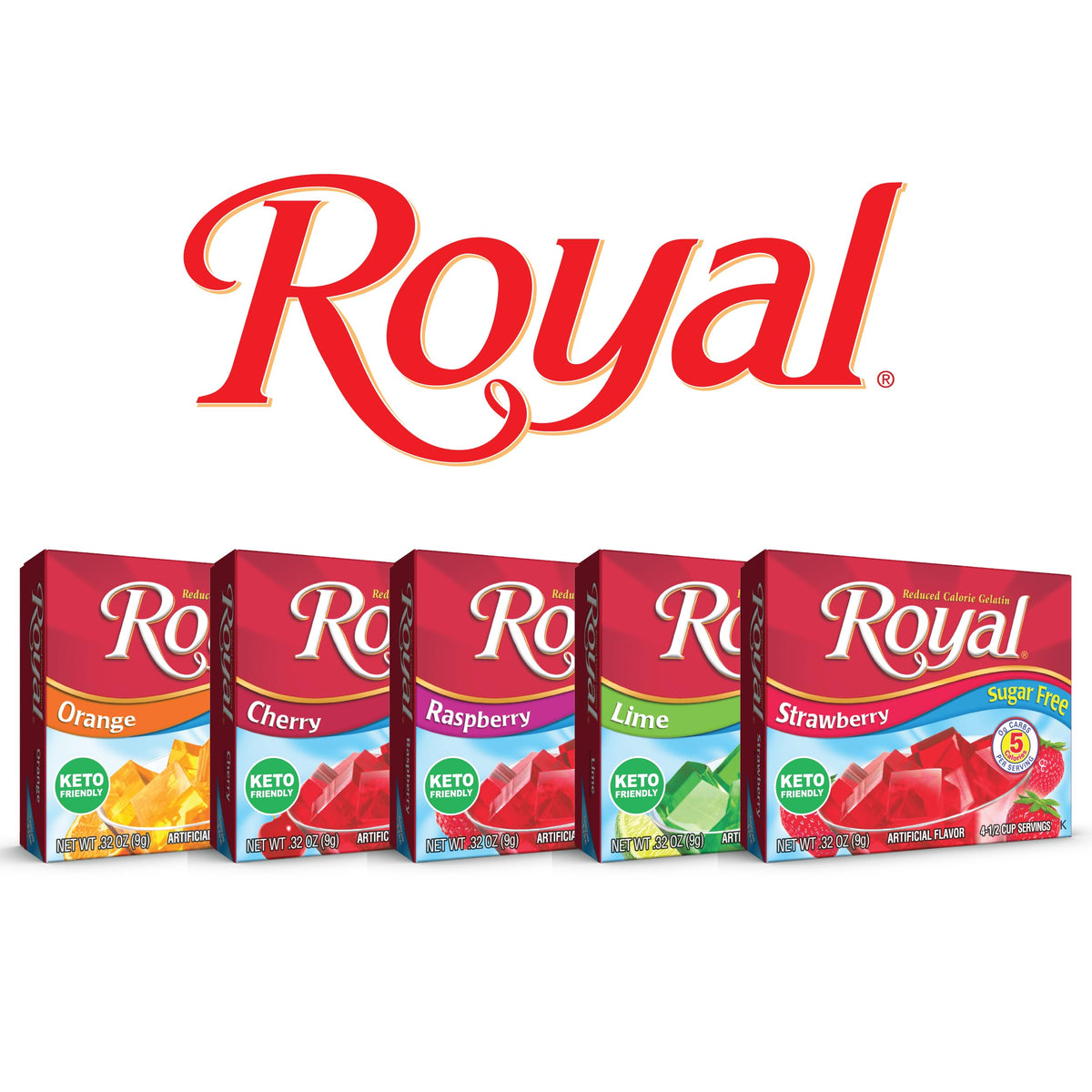 Royal Strawberry Gelatin Dessert Mix, Sugar Free and Carb Free,0.32 0z (Pack of 12)