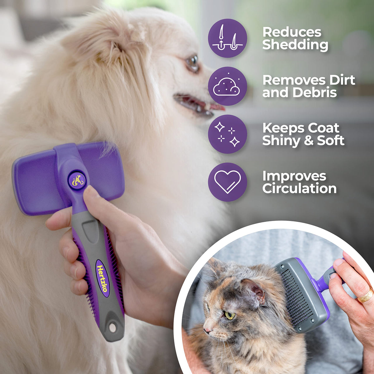 Hertzko Dog & Cat Brush, Dog Brush for Shedding, Cat & Dog Grooming, Self Cleaning