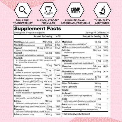 NutraBio Multisport for Women - Womens MultiVitamin - 33 Vitamins, Minerals, Micronutrients - Rich in Antioxidants - Supports Peak Athletic Performance, Energy, Metabolism (120 Vegetable Capsules)