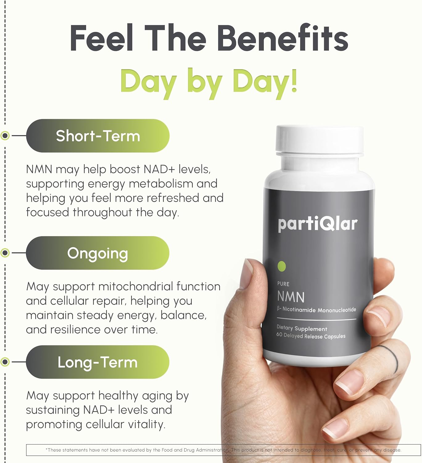 partiQlar NMN Supplement 500mg - High Purity Nicotinamide Mononucleotide - NAD+ Booster for Anti-Aging, Cellular Energy & Longevity - 60 Veggie Capsules