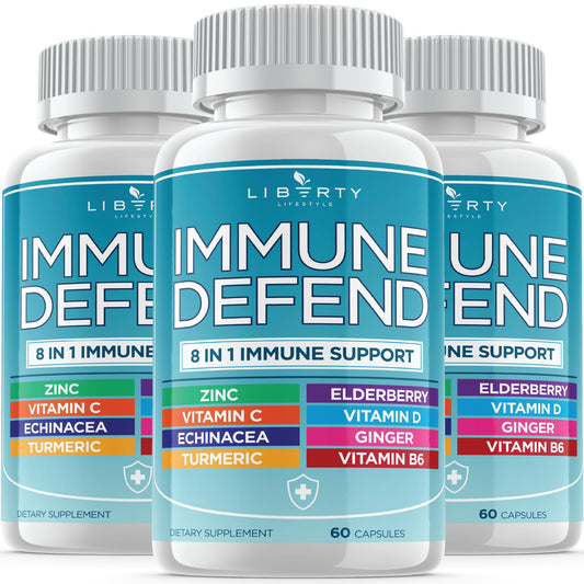 8 in 1 Immune Defense Support, Immunity Vitamins Supplement Booster Zinc 50mg, Vitamin C Elderberry VIT D3 5000 IU, Turmeric Curcumin & Ginger, Echinacea - Allergy Relief for Kids Adults (2 Pack)
