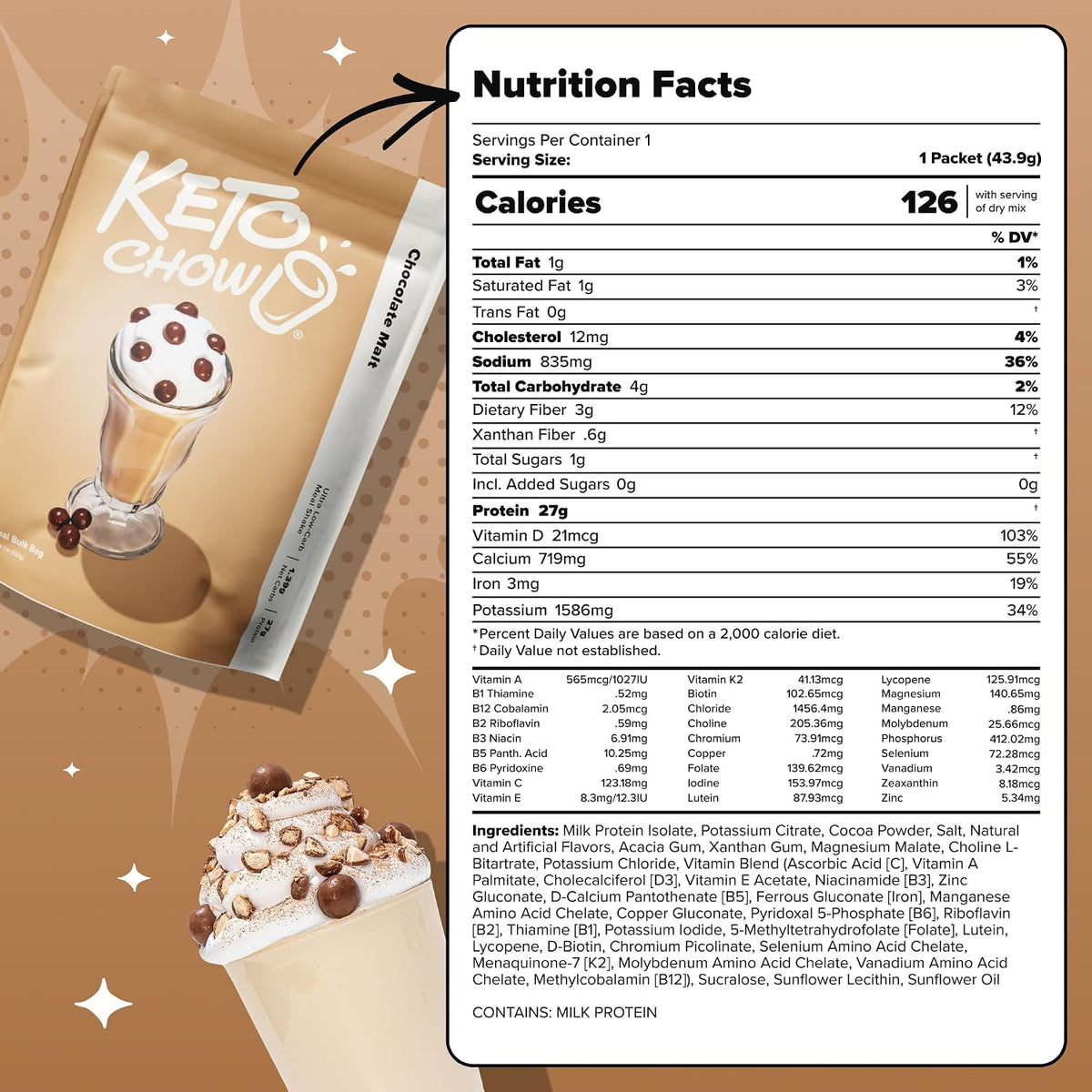 Keto Chow Chocolate Meal Replacement Shake Powder, 21 Meals