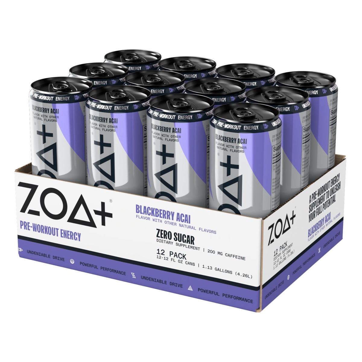 ZOA Plus Sugar-Free Pre-Workout Drink, Ready to Drink with Nitric Oxide, Vitamin B, C and D
