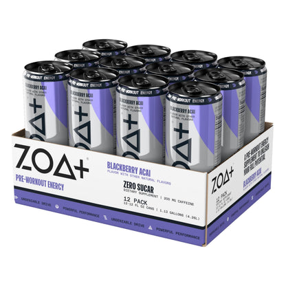 ZOA Plus Sugar-Free Pre-Workout Drink, Ready to Drink with Nitric Oxide, Vitamin B, C and D