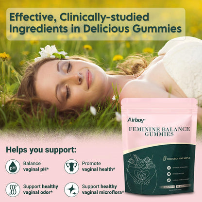 Airboy Vaginal Probiotic Gummies for Women, Pineapple Gummies for Women Balanced PH, Yeast Balance & Flora Support - 60 Gummies