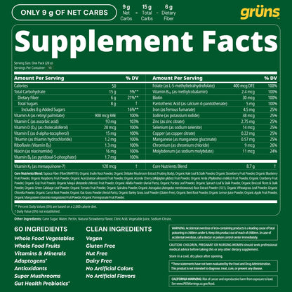 Adult Greens Gummies & Daily Multivitamin, Prebiotic Fiber, 28 ct | Adaptogens, Superfoods, 20+ Vitamins & Minerals, Digestion, Daily Support