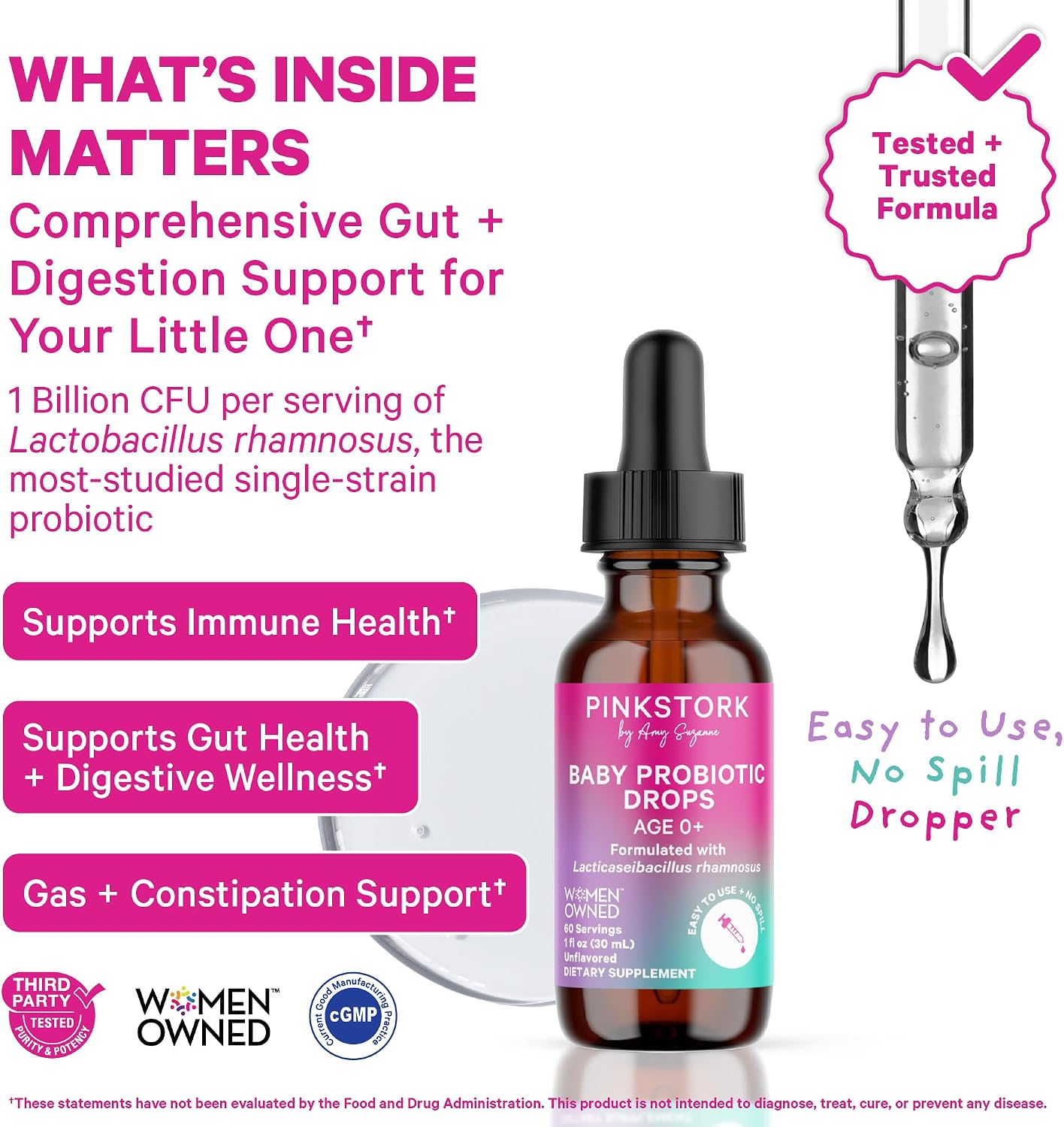 Pink Stork Baby Probiotic Drops, Newborn, Infant & Toddler Probiotics to Help Aid Digestion and Constipation Support, Newborn Essentials - 1 fl oz, 2 Month Supply