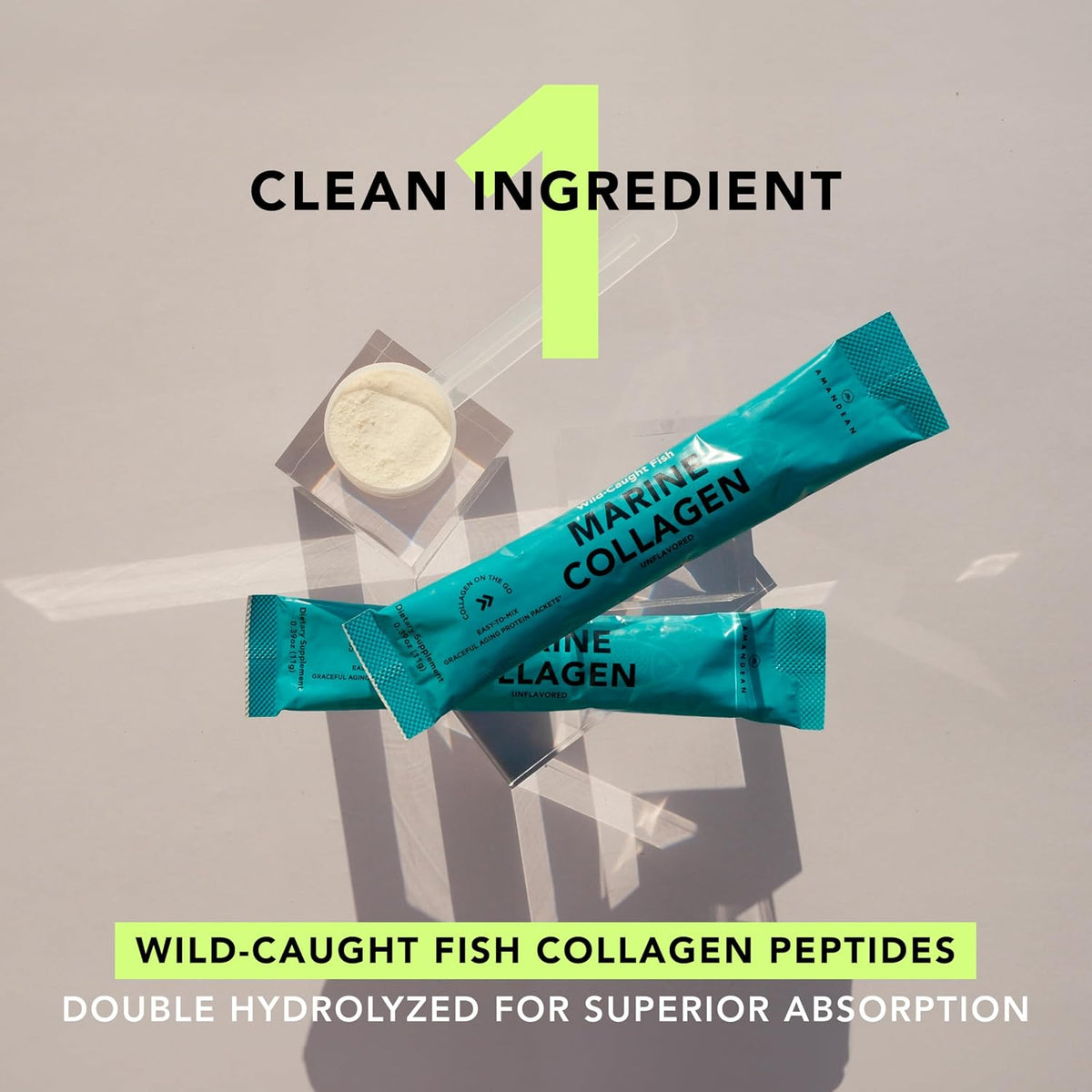 AMANDEAN Marine Collagen Peptides Powder, Wild-Caught, 30 Travel Packets