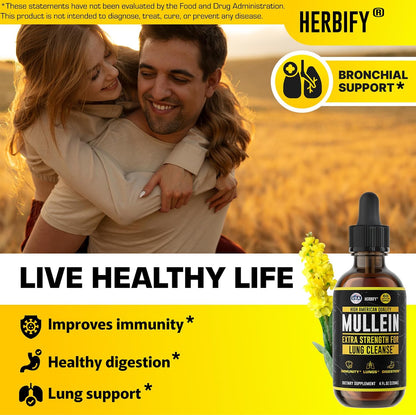 HERBIFY Bundle - Mullein Leaf Extract & Chlorophyll Drops - Lung Cleanse and Respiratory Support & Energy Boost and Immune System Support