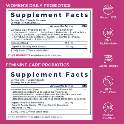 NewRhythm Women’s Probiotics Bundle, Women's Probiotics 50 Billion CFU & Women's Probiotics 70 Billion CFU, Daily Gut Support & Feminine Care, Vaginal & Urinary Health (Pack of 2)