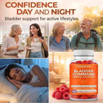 Happee Bladder Control Gummies Supplement Women & Men, Day & Night 90 ct | Daily Bladder Support & Urinary Tract Health, 4-in-1 Pumpkin Seed Extract & Soy Germ, 90 Berry Gummies