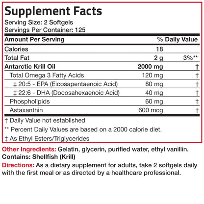 Bronson Antarctic Krill Oil 2000 mg with Omega-3s, 120 Softgels | Heavy Metal Tested, with EPA, DHA, Astaxanthin and Phospholipids, Non-GMO, Gluten Free, Soy Free