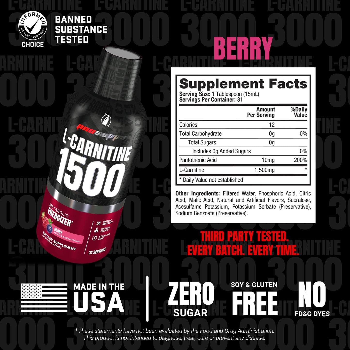ProSupps L-Carnitine Liquid 3000, Stimulant-Free Liquid Shots for Men & Women - Clean Workout Drink for Energy, Performance & Muscle Recovery - No Sugar, No Carbs - 31 Servings, Berry