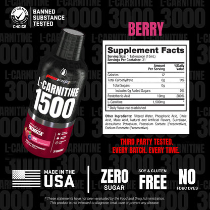 ProSupps L-Carnitine Liquid 3000, Stimulant-Free Liquid Shots for Men & Women - Clean Workout Drink for Energy, Performance & Muscle Recovery - No Sugar, No Carbs - 31 Servings, Berry