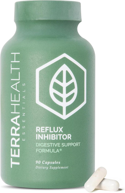 Terra Health Essentials Reflux Inhibitor - Daily Digestive Support Supplement for Efficient Digestion, Nutrient Absorption & Acid Balance - Betaine HCl with Pepsin - 30-Day Supply, 90 Capsules
