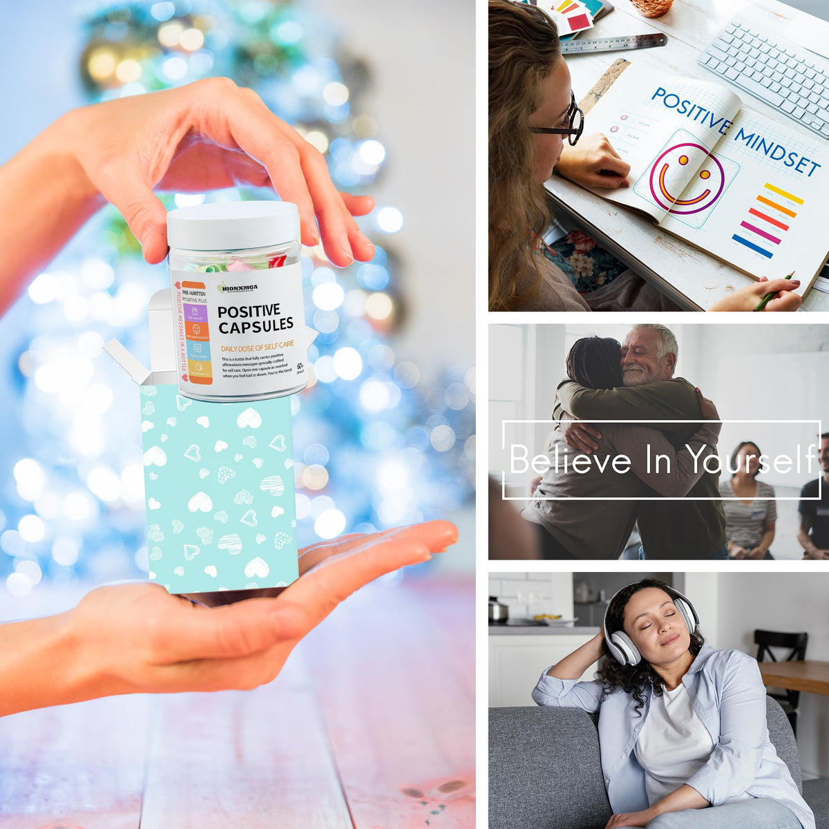 HIONXMGA Positive Messages in a Bottle (60+ Positive Affirmations),Self Care Gifts for Women Men