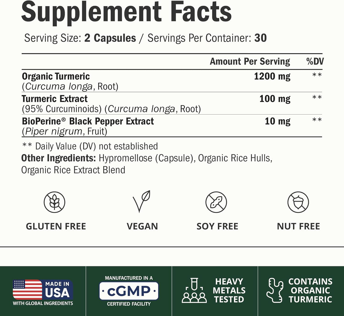 Turmeric Curcumin Supplement with Black Pepper (BioPerine®) – 60 Capsules