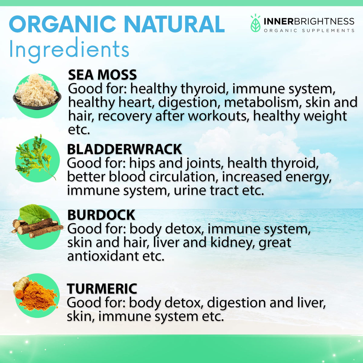 Inner Brightness 1500mg Organic Irish Sea Moss Capsules Max Absorption + 95% Turmeri