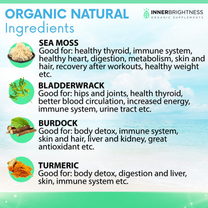 Inner Brightness 1500mg Organic Irish Sea Moss Capsules Max Absorption + 95% Turmeri