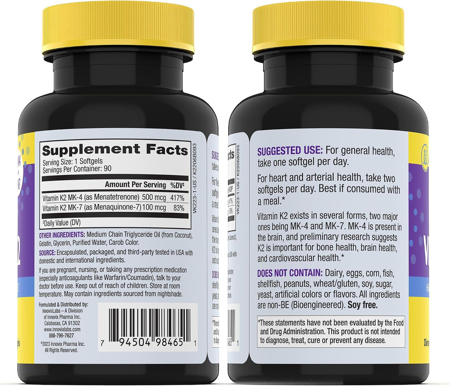 InnovixLabs Vitamin K2 & Magnesium Bundle Full Spectrum Vitamin K2 (90 softgels) Advanced Magnesium (150 Time-Release Capsules). Supports Healthy Bones & Arteries. *