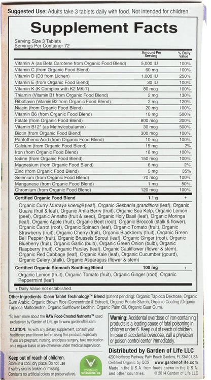 Garden of Life Organic Mykind Prenatal Multivitamin, 216 CT