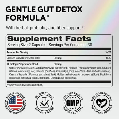 Gut Health Supplement - Herbal Regularity Support with Probiotic & Fiber | Psyllium Husk, Aloe Vera & Cascara Sagrada - Digestive, Gentle Cleanse & Bowel Movement Regularity - 60 Capsules