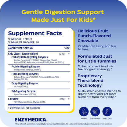 Enzymedica Kids Digest Chewable Digestive Enzyme Supplement - 90 Tablets