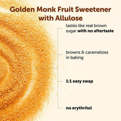Micro Ingredients Golden Monk Fruit Sweetener with Allulose, 2 lbs, Pouch, 1:1 Brown Sugar Substitute, No Erythritol, No Aftertaste, 0 Calorie Alternative for Baking, Coffee, Tea, Keto, Vegan-Non-Gmo