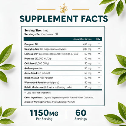 Happee Candida Cleanse Drops 10-in-1 Gut & Oral Detox Support Men Women 2oz | Yeast & Overgrowth Support - Oregano, Caprylic Acid & Probiotics - Flora Balance & Digestive Comfort - 60 Servings