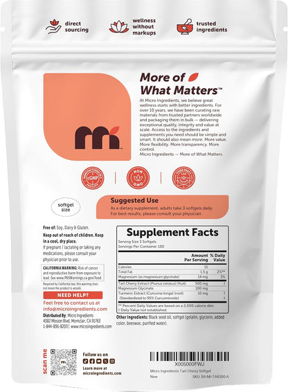 Tart Cherry+ with Magnesium Glycinate & 95% Turmeric Curcumin, 300 Softgels | Made with Black Seed Oil | Tart Cherry Extract Supplement | 3-in-1 Herbal & Mineral Complex | Non-GMO, Gluten Free