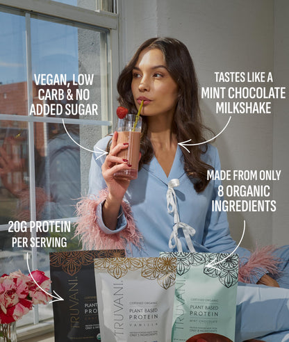 Truvani Organic Plant Based Protein Powder | Strawberry | 10 Servings | Vegan | 20g Pea Protein | Single Serving Travel Packets | Keto | Gluten & Dairy Free | Low Carb