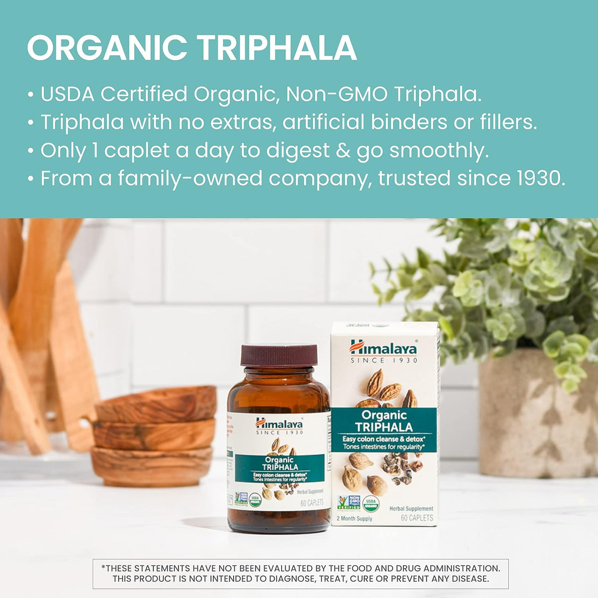 Himalaya USDA Organic Triphala Capsules, Colon Cleanse, 688 mg, 60 Caplets