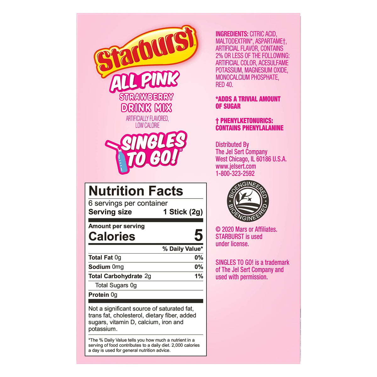 Starburst Cherry Singles To Go Sugar Free Drink Mix Packets - Pack of 6