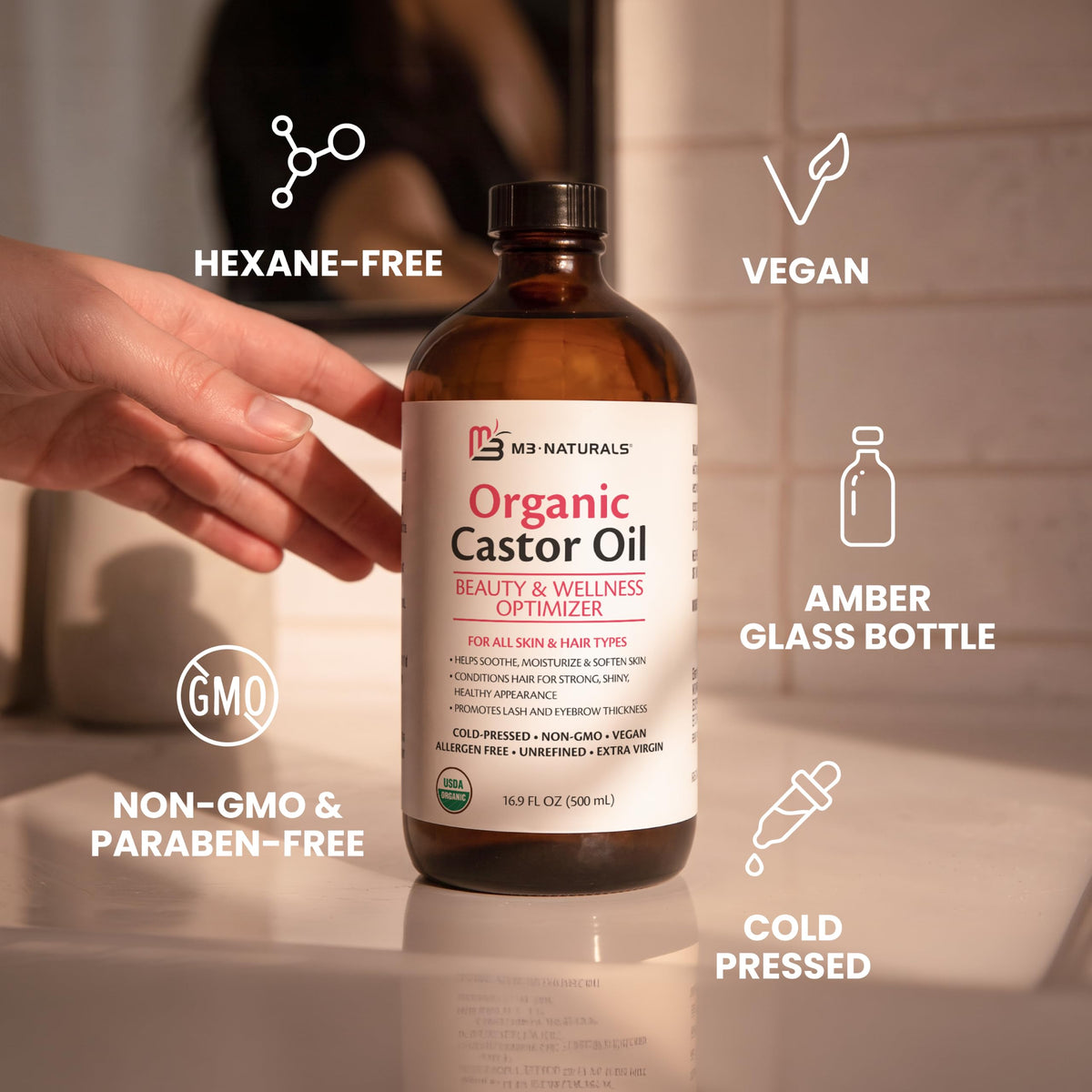 Organic Castor Oil Roll On - Extra Virgin, Unrefined & Hexane-free (3oz)