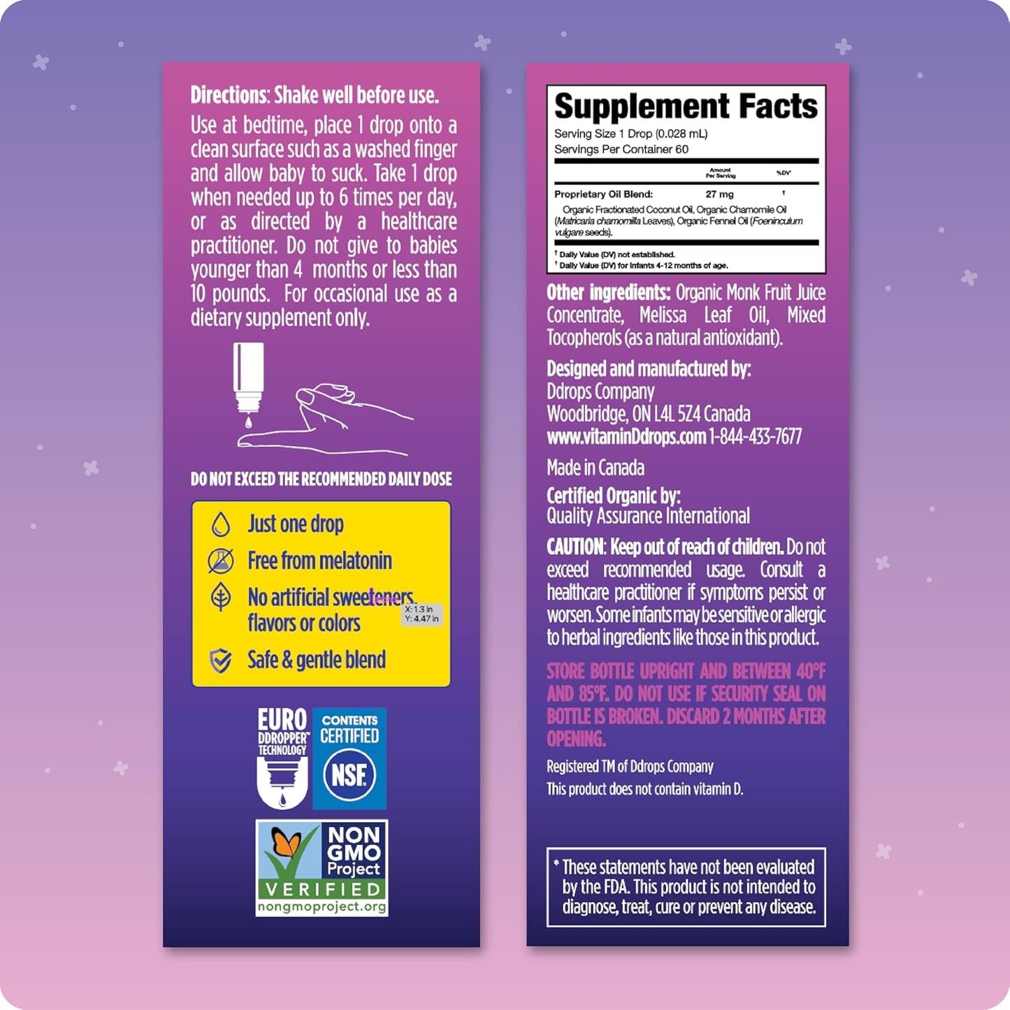 Ddrops Baby Bedtime Drops for Babies, Organic Liquid Drops for Calming Bedtime Routines, 60 Count