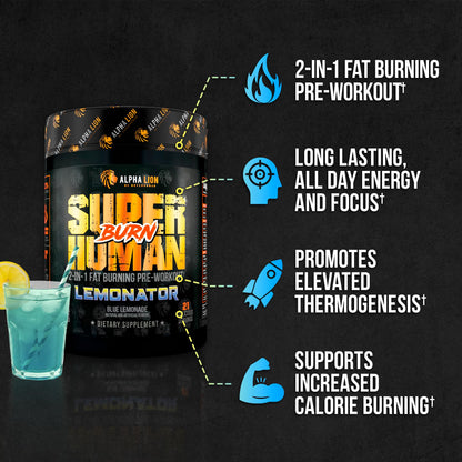 ALPHA LION Superhuman Burn – 2 in 1 Metabolism Booster Pre Workout and Thermogenic Fat Burner for Men – Appetite Suppressant and Weight Loss Supplement (21 Servings, Sweet Black Cherry Flavor)