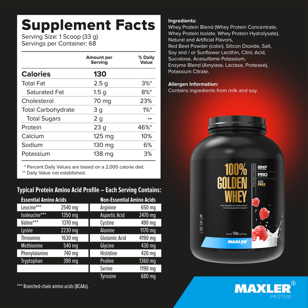 Maxler 100% Golden Whey Protein - 23g of Premium Whey Protein Powder per Serving