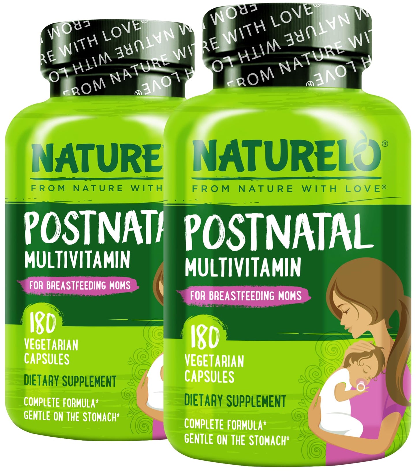 NATURELO Postnatal Multivitamin - Supplement for Breastfeeding Women - Plant-Based Vitamin D, Folate, Gentle Iron - for Nursing Mother, Baby - Post Natal Lactation Support 180 Capsules