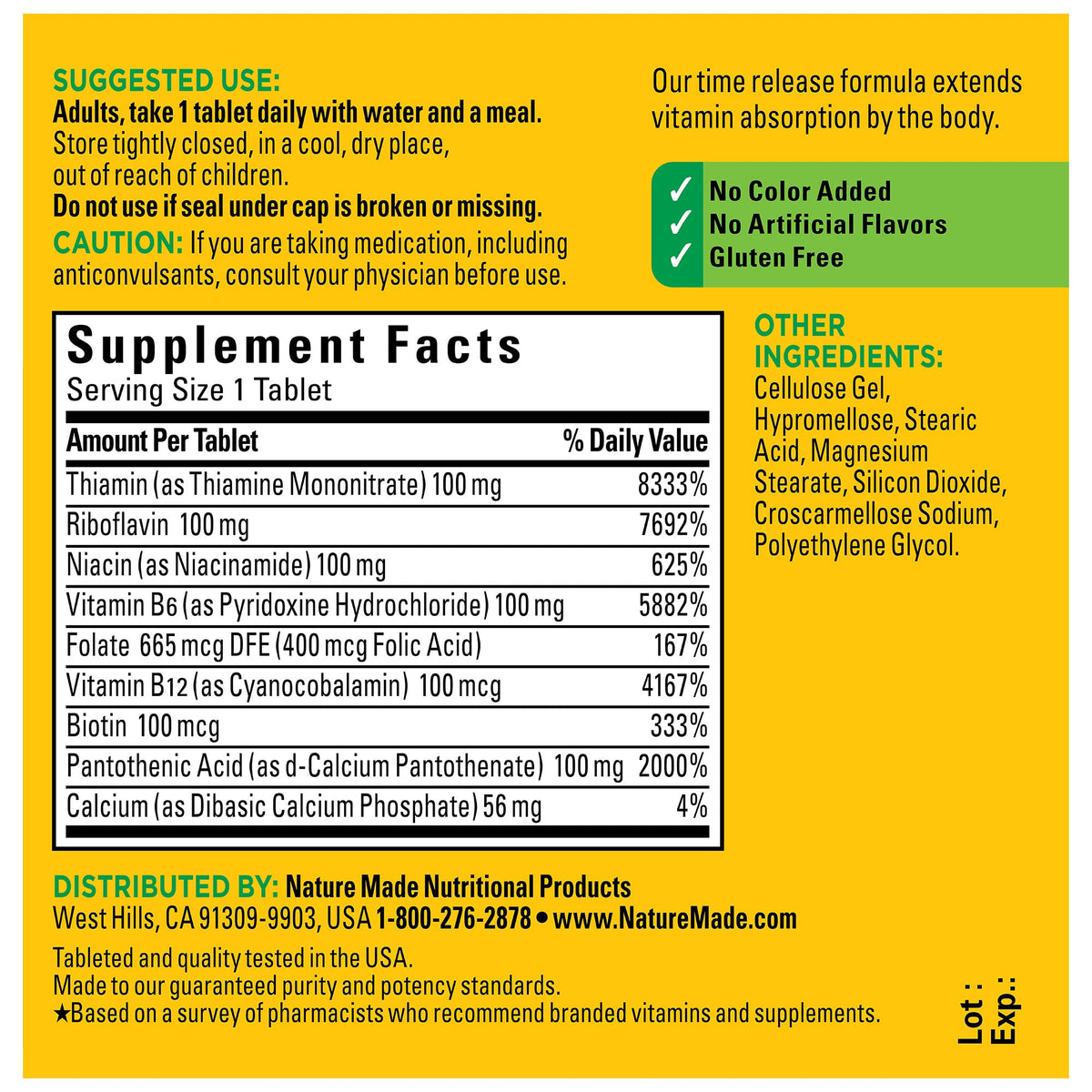 Nature Made Time Release Vitamin B-100 High Potency B Complex, Dietary Supplement