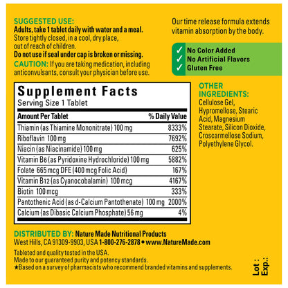 Nature Made Time Release Vitamin B-100 High Potency B Complex, Dietary Supplement