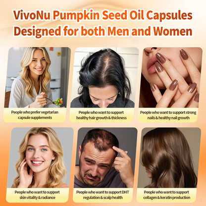 VivoNu Pumpkin Seed Oil with Saw Palmetto Capsules | 4500mg | 300 Count| 33 in 1 Vitamin C D3 B12 E A, Castor, Zinc, Biotin, Iron, Peppermint | Hair Growth & DHT Blocker for Women Men | 300 Count| 33 in 1 Vitamin C D3 B12 E A, Castor, Zinc, Biotin, Iron,