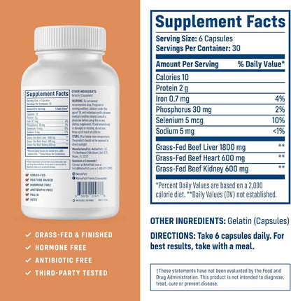 NativePath Beef Organ Complex, Liver Heart Kidney, 180 Count | Grass-Fed, Freeze-Dried, Rich In Vitamin A, B12, Iron & Choline, New Zealand Sourced, Daily Energy