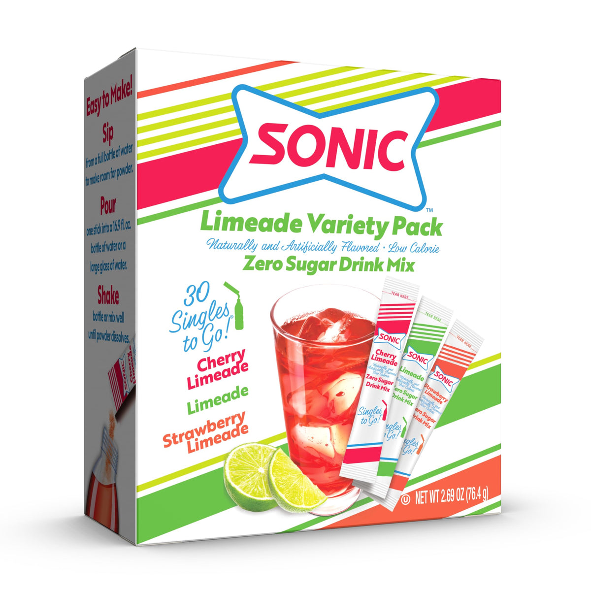 Sonic Singles to Go Powdered Drink Mix, Ocean Water, 6 Sticks per Box, 3 Boxes included (18 Sticks Total)