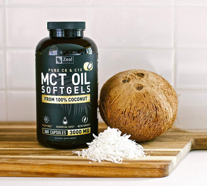 Pure MCT Oil Capsules (360 Softgels | 3000mg) 4 Month Supply Keto Pills w Unrefined Coconut